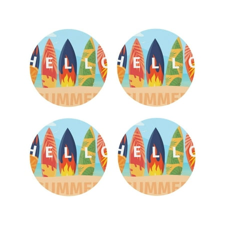 

Naloa Hello Summer3 Leather Coasters for Drinks Durable Drink Coasters 4 Set for Tabletop Protection Luxurious Home Décor and Housewarming Gift ( {designName})Round Shape