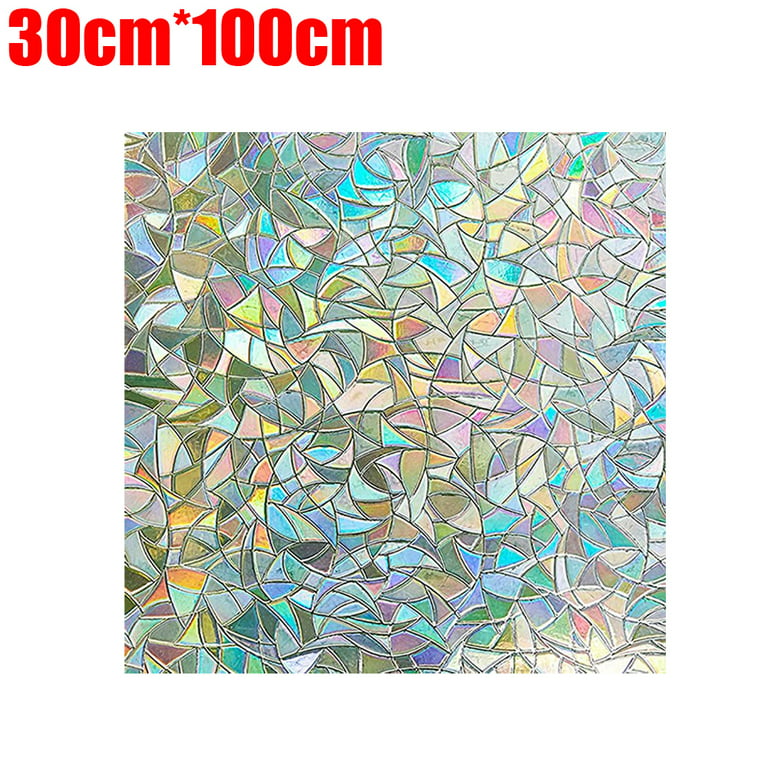 Window Privacy Film, Decorative Window Film, Stained Glass Window Stickers,  Rainbow Cling Holographic, Window Covering Prism Film,No Glue Frosted Half