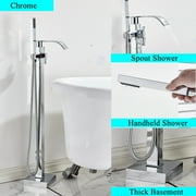 Chrome Floor Mounted Bathtub Faucet Free Standing Tub Filler W/Hand Sprayer