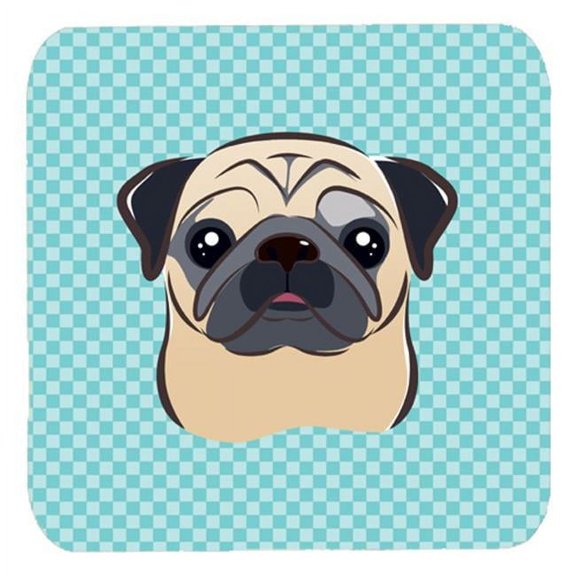 3.5 x 3.5 In. Checkerboard Blue Fawn Pug Foam Coasters, Set Of 4