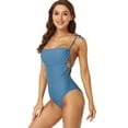 thumbnail image 3 of Sociala Women's Solid Tie Shoulder One Piece Swimsuit Cut Out Bathing Suit, 3 of 6