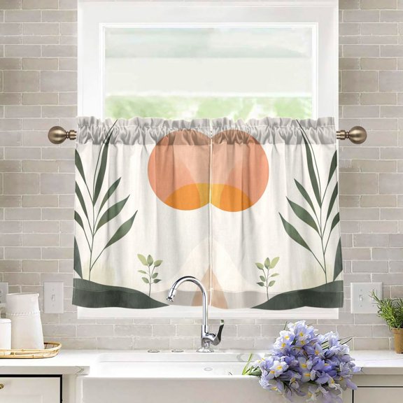 Yayeee Kitchen Curtains Tier Pair Light Filtering 27"x36" Rod Pocket Short Cafe Window Panel, Art Plant