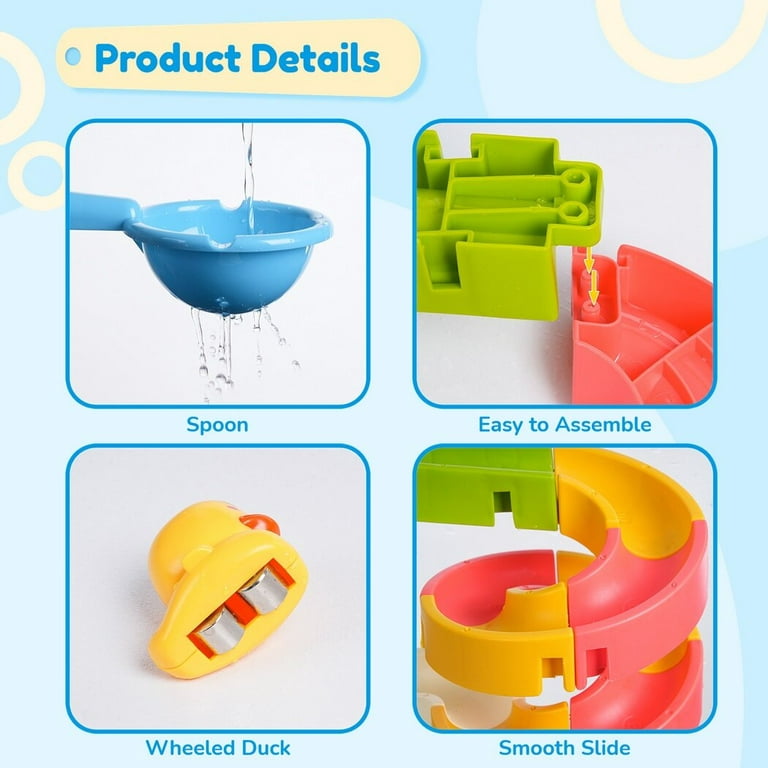  Bath Toys for Toddlers Wall Bathtub Toy Slide for Kids 3 4 5 6  Years, Bath Toys for Kids Ages 4-8, 48 PCS DIY Slide Bath Toys for Kids  Ages 1-3