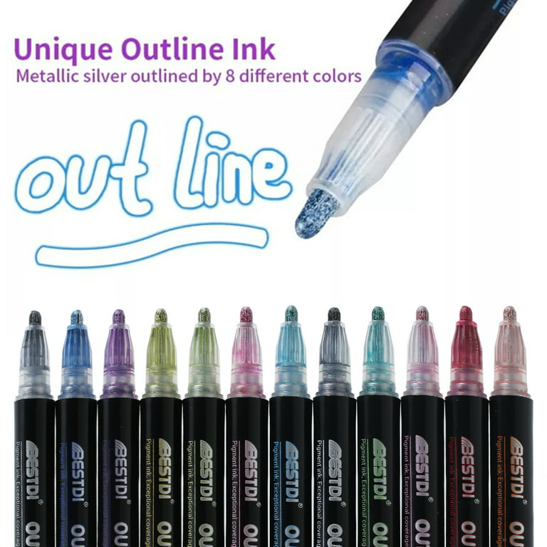 Self-outline Metallic Marker , Double Line Pen , Outline Craft Marker 8  Color Set , DIY Craft Metallic Outline Pen -  Israel