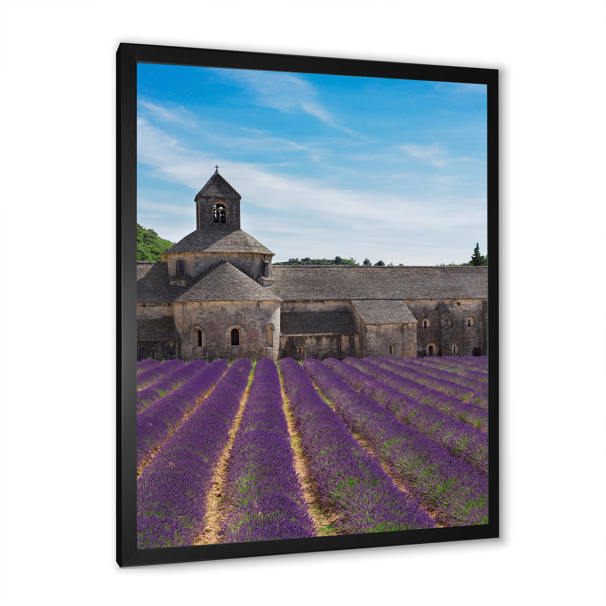 Designart 'Abbey With Lavender Field In France' Farmhouse Framed Art Print