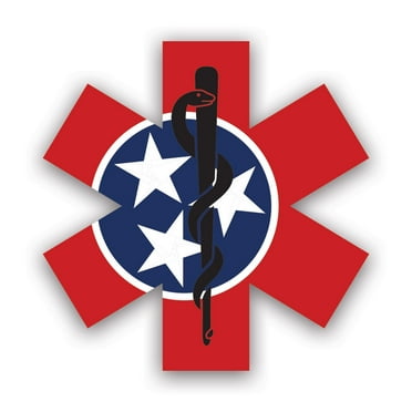 Tennessee Star of Life Flag Sticker Decal - Self Adhesive Vinyl - Weatherproof - Made in USA - ems emt emergency meidcal services rod of asclepius tn