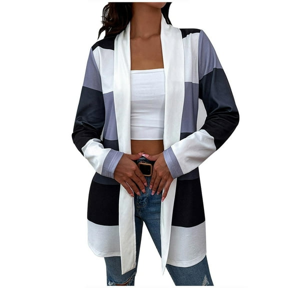 safuny Women's Loose Coat Cardigan Casual Relaxed Solid Color Patchwork Fall Open Front Holiday Trendy Outwear Long Sleeve Purple S