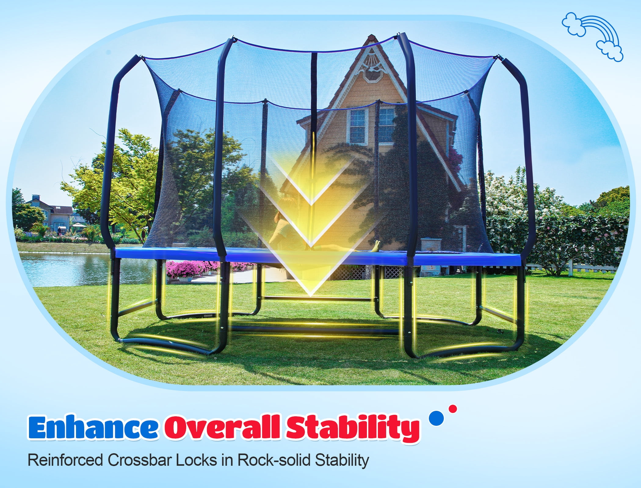 ORCC 1200LBS Capacity Oval 10X16FT Heavy-Duty Yard Trampoline for Kids & Adults with Safety Enclosure, 1.6mm Thickened Steel Frame & Reinforced Legs, Outdoor Gymnastics Trampoline