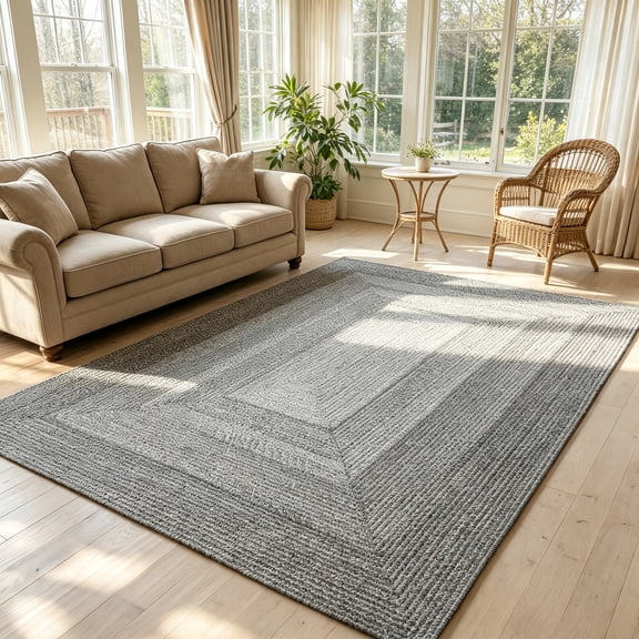 WANLISELL Braided Reversible Area Rug, Washable Handmade Woven Rug for Mudroom Kitchen, Backyard, 5.2' x 7.5', Gray