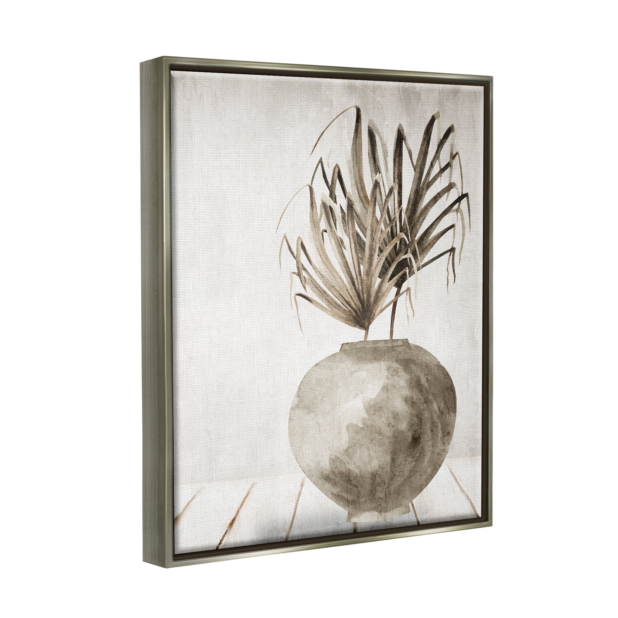 Stupell Industries Neutral Palms Still Life Botanical & Floral Painting Gray Floater Framed Canvas Art Print Wall Art, 25 x 31