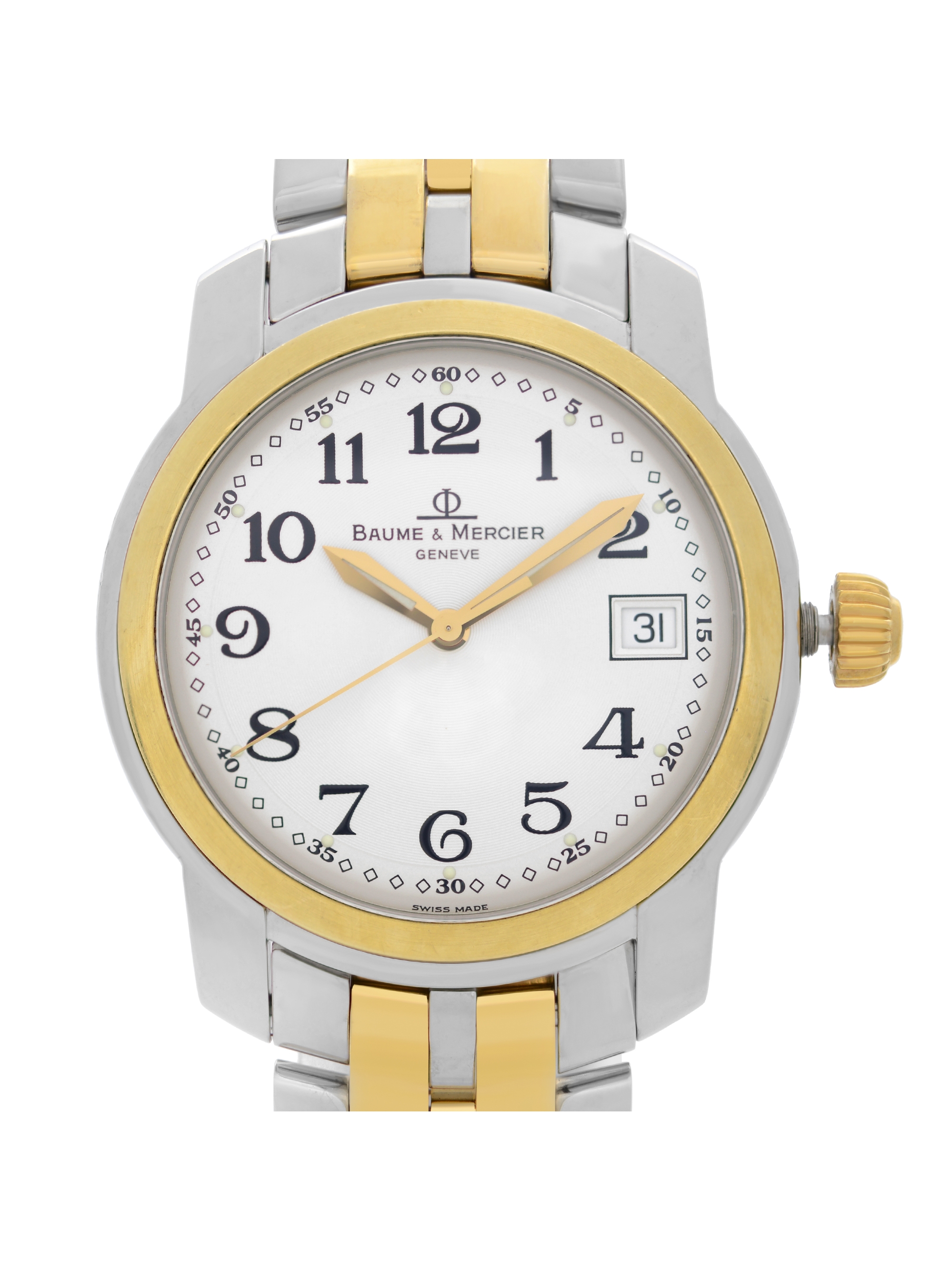 Baume & Mercier Capeland Steel 18k Gold White Dial Quartz Mens 