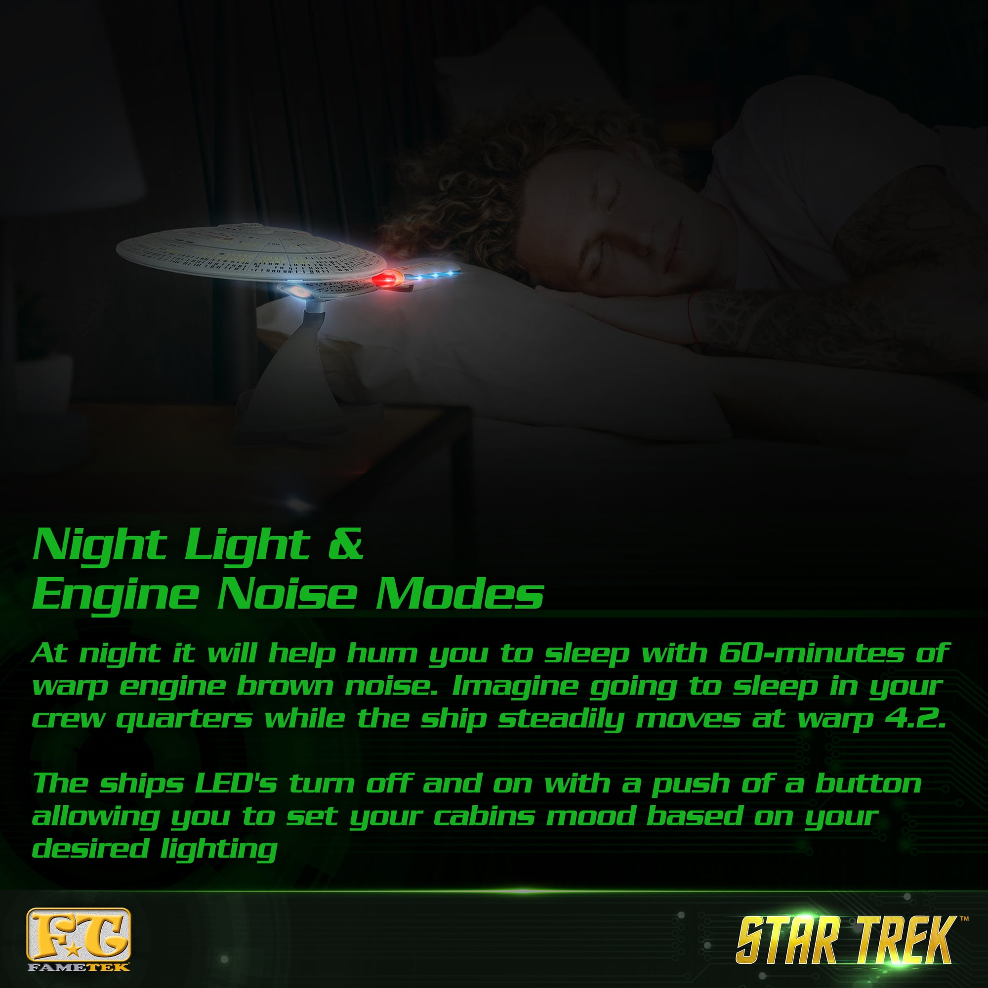 FAMETEK Star Trek U.S.S. Enterprise 1701-D – Enterprise Replica Bluetooth Speaker, Engine Noise Sleep Machine, Night Light with Sound Effects