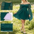 thumbnail image 4 of Yertdoel Off The Shoulder Dresses for Women Elegant Solid Long Sleeve Fitted Waist Chiffon Dress Party Vacation Stylish Casual Flowy Dress, 4 of 9