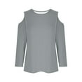thumbnail image 4 of fatyb Cold Shoulder Tops for Women 3/4 Length Sleeve Shirt Women's Round Neck Plain Basic Tee T-Shirts, 4 of 6