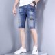 thumbnail image 4 of Pantalones cortos de mezclilla para hombre, elásticos, con cordón, rotos y bolsillos, pantalones vaqueros cortos para hombre, tendencia original de lujo 2024, ropa de calle grosera, emo, 4 of 5