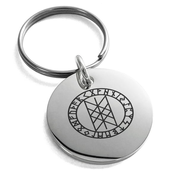 Stainless Steel Vegvisir Web of Wyrd Skuld’s Net Viking Engraved Small Medallion Circle Charm Keychain Keyring