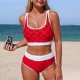 thumbnail image 2 of Duqingm 2 Piece Bathing Suits for Women Women's High Waisted Bikini Deep V Neck Two Piece Swimsuit Tummy Control Bathing Suits Red,XL, 2 of 7