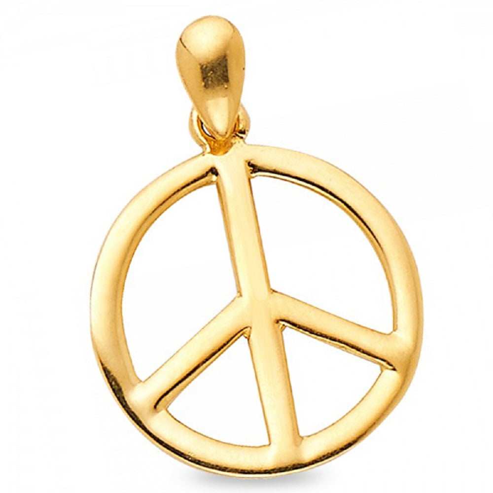 3/8 Ct Peace Sign Pendant Necklace Simulated Diamond 14k Yellow Gold Over Silver