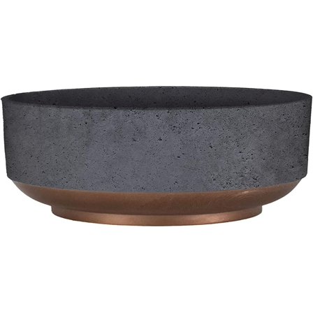 8 Inch Round Plastic Succulent Capri Bowl 8"x8"x3" in Faux Concrete Color with Copper Band