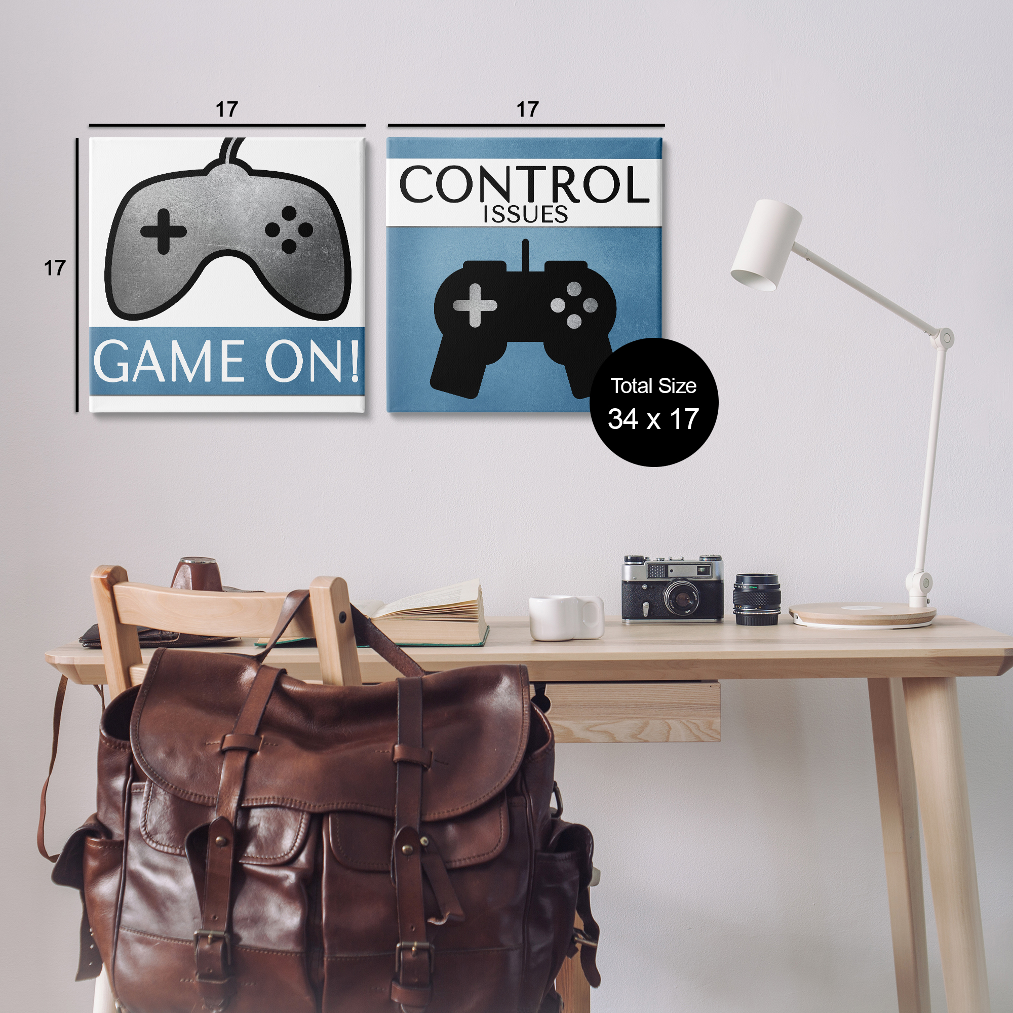 Stupell Industries Control Issues Gamer Entertainment Painting Wrapped Canvas Art Print Wall Art, 17 x 17, Set of 2