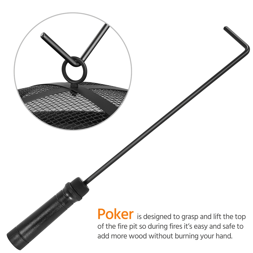 Topeakmart 22'' Round Iron Fire Pit Portable Outdoor Firepit with Mesh Lid Wood Grate Cooking Grill Fire Poker Carrying Bag, Black