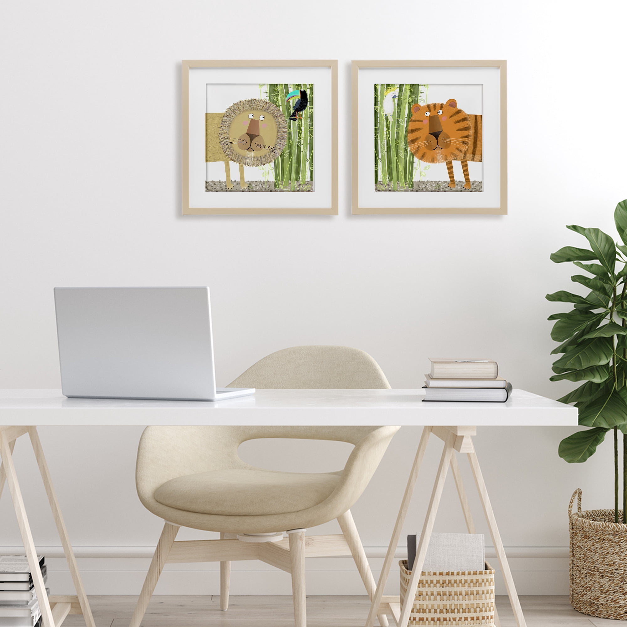Stupell Industries Bamboo Trees & Animals 2 Piece Birch Framed Print Under Glass Set, design by Carla Daly
