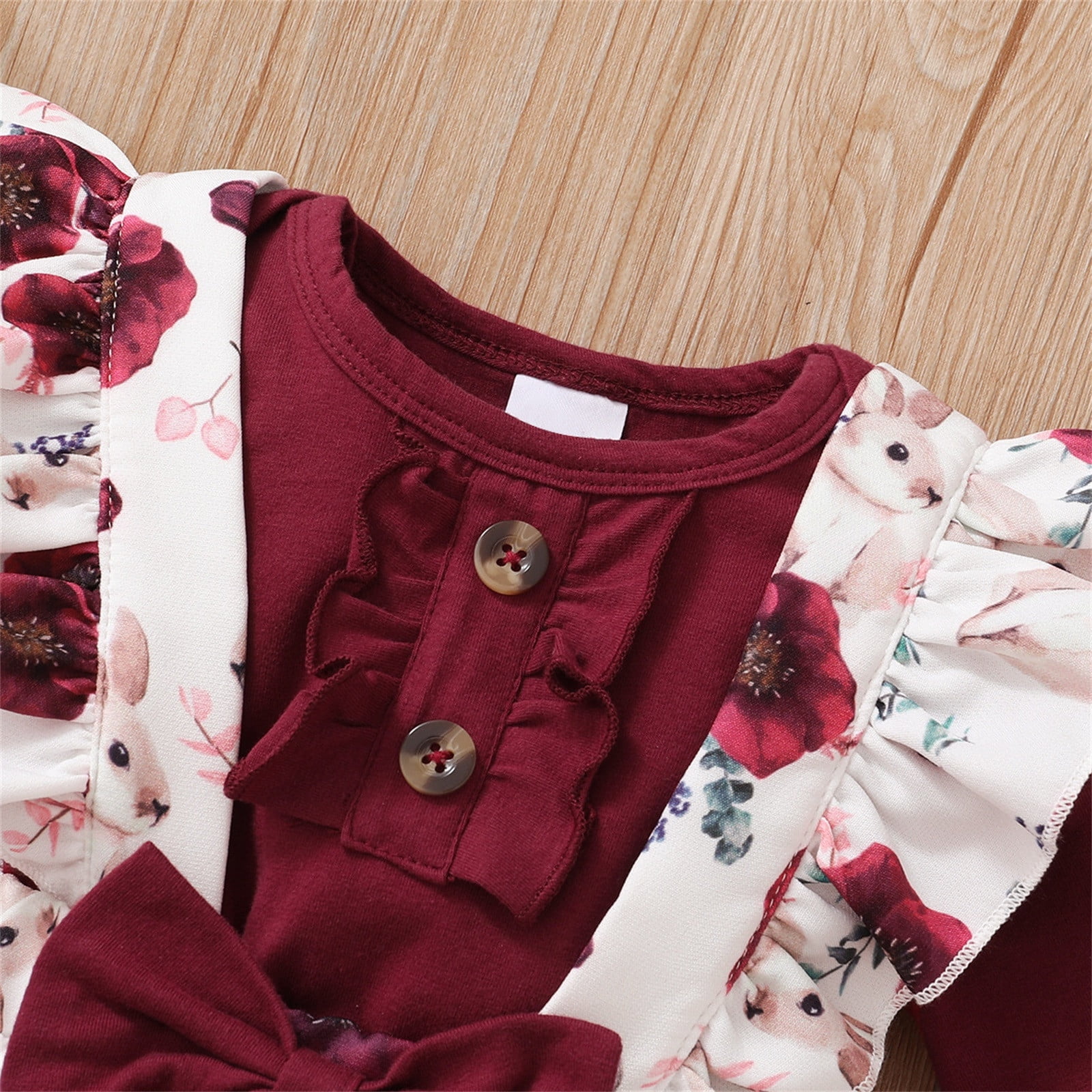 Clothes Set For Toddler Baby Girl Baby Girls Long Ruffled Sleeve Solid Romper Tops Flower Print Suspender Pant With Headbands 3Pcs A Casual Toddler Girl Outfits 6 Months-9 Months