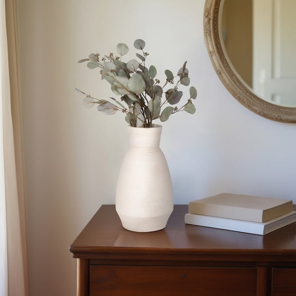 Elegant Vase for Living Room Decor - Modern Terracotta Flower Vase for Home Display - Sculptural Accent for Room, Bedroom, House, Office and Table with Curved Silhouette - 14", Ivory & Tan