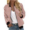 thumbnail image 5 of Hvyesh Stripe Jackets for Women Zip Up Bomber Jacket Pockets Grphic Print Windproof Outwear Fall Long Sleeve Coat Streetwear Orange, 5 of 6