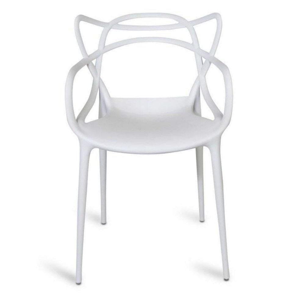 Master Style Plastic Chair Modern Mid Century, Indoor Outdoor Chair Patio Chair Kitchen Chair 18 Inch Seat Height Restaurant Chair Plastic Stackable Chair Side Bar Chair in White Set 4