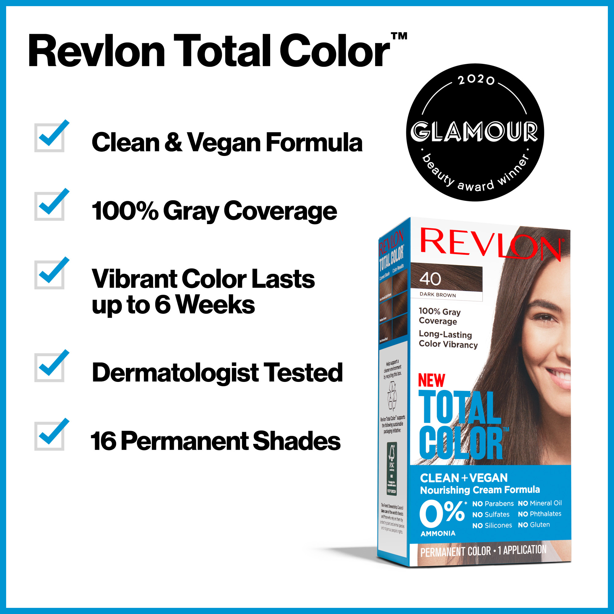 Revlon Permanent Hair Color by Revlon, Permanent Hair Dye, Total Color with 100% Gray Coverage, Clean & Vegan, 60 Light Natural Brown, 3.5 Oz, 60 Light Natural Brown, 5.94 fl oz - image 5 of 16