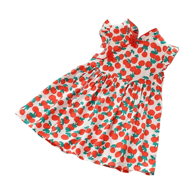 Penkiiy Robe à Volants Mignonne à Manches Volantes pour Filles Bébés et Tout-Petits, Imprimé Fleuri, Robe de Princesse 7-8 Ans Rouge Été 2023