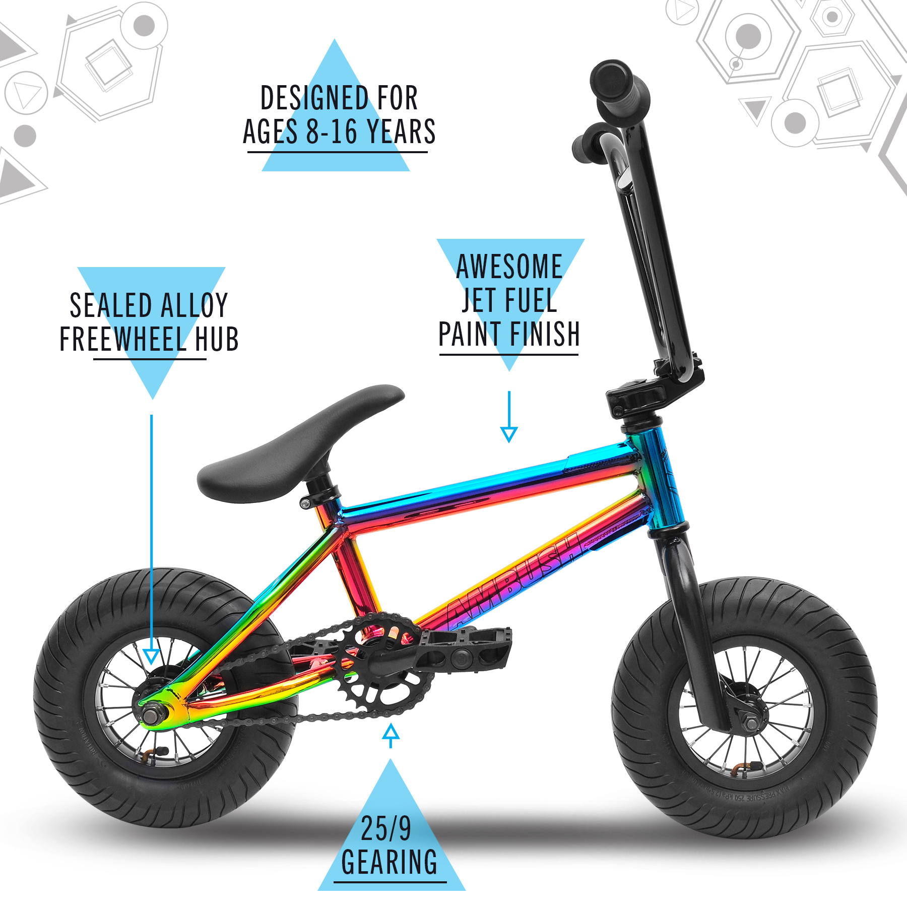 Sullivan Ambush Mini Rocker Type BMX Stunt Freestyle Bike Jet Fuelled Neo Chrome