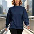 thumbnail image 3 of VBVC Women's Mock Neck Cropped Sweatshirt , Ladies' Side Slit Long Sleeve Pullover , Casual Fall Winter Tops For Women, S-3XL, 3 of 8