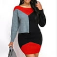 thumbnail image 2 of CEHVOM Automne et Hiver Femmes Robe Chandail à Manches Longues Patchwork Col Rond, 2 of 5