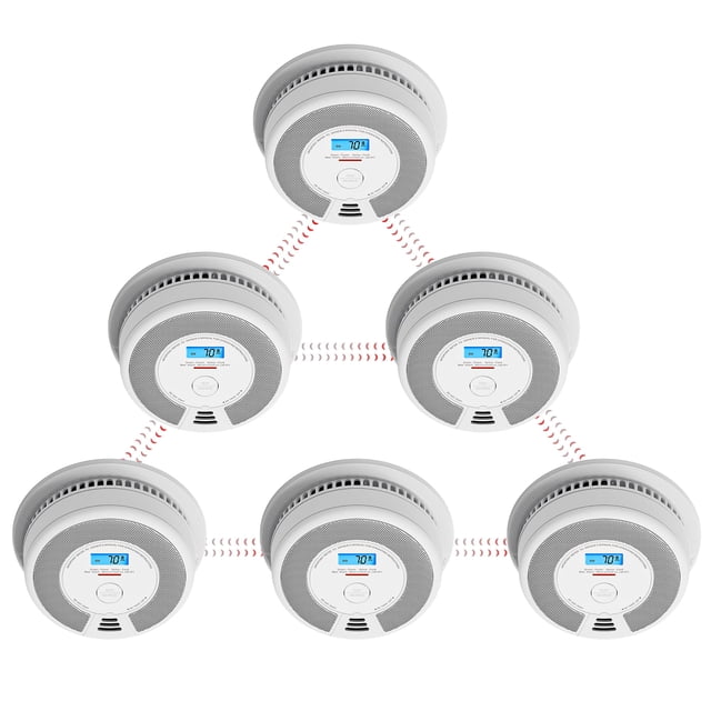 X-Sense Détecteur de Fumée Sans Fil Combo Détecteur de Monoxyde de Carbone Alarme de Batterie 10 Ans avec Affichage, Portée de Transmission de Plus de 820 Pi, SC07-W, Lot de 6