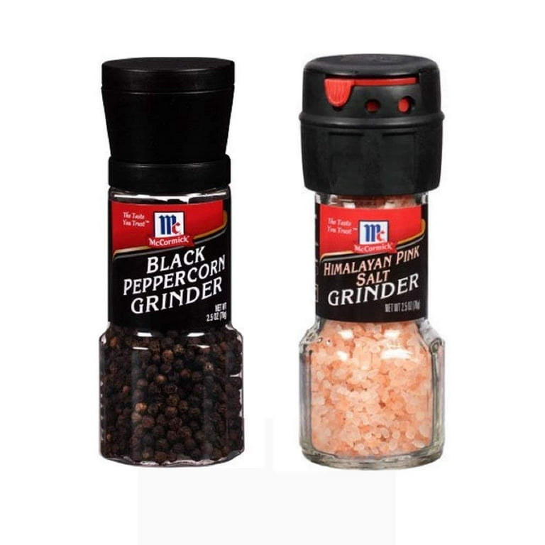 Seasoning Bundle - 2 Items: Mccormicks Himalayan Pink Salt Grinder 2.5 oz. and Mccormicks Black Peppercorn Grinder 1.0 oz