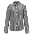 thumbnail image 5 of Summer Tops, Duoif Women's Relaxed Striped Button Down, Irregular Design Shirts for Women Black L, 5 of 5