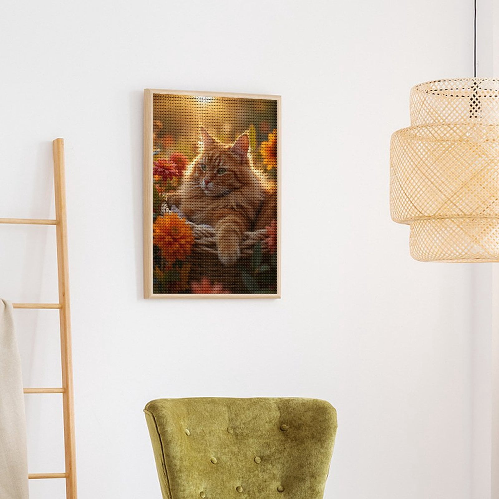 Diamond Art Kits for Adults - Orange Cat In Basket Flowers 5d Diamond Painting for Adults, Diamond Art for Adults Beginners, Frameless Diamond Painting Kits for Adults for Home Wall Decor