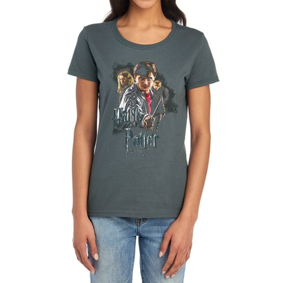Harry Potter Deathly Hollows Cast Women's T Shirt, Charcoal, Small
