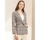 thumbnail image 2 of Blazers para mujer Chaqueta tipo blazer a cuadros con solapa con muesca Boyfriend Albaricoque claro blanco L, 2 of 6
