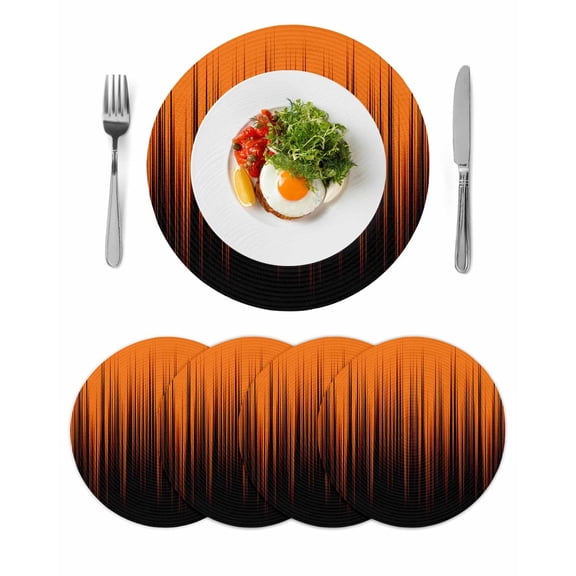 Burnt Orange Black Ombre Round 13 Inch Placemats Set of 4, Modern Abstract Striped Gradient HeatResistant Non Slip Place Mats for Dining Table, Wipeable Braided Kitchen Table Mats for Housewarming