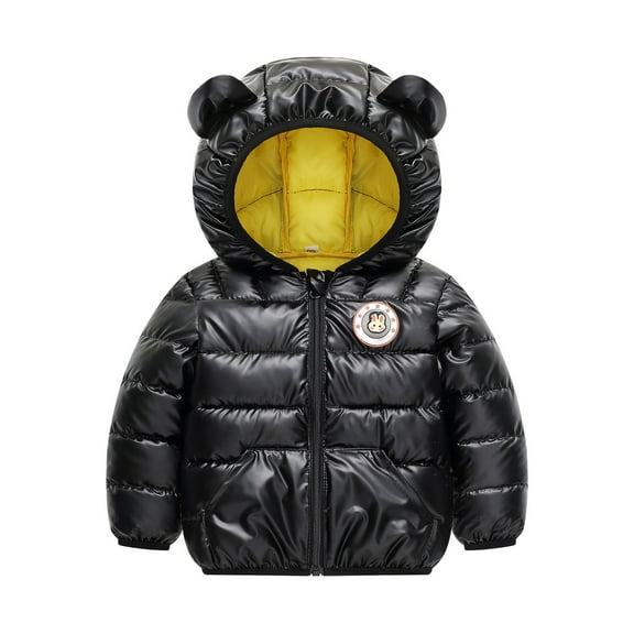 Otqutp Toddler Classic Coat Winter Windproof Luminous Rabbit Pattern Bear Ears Hooded Coat Jacket Children's Warm Down Jacket with Pocket(Black,18-24 Months)