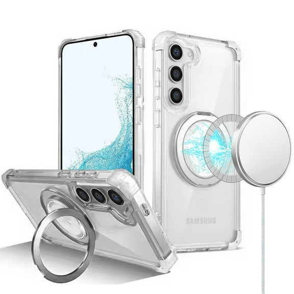 For Samsung Galaxy S22 Shield Magnetic Ring Transparent HQ 360 Degree Rotational Shockproof - Clear
