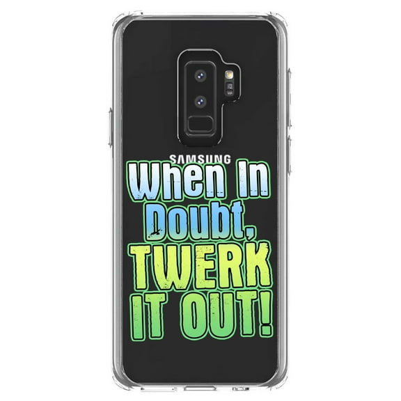 DistinctInk Clear Shockproof Hybrid Case for Samsung Galaxy S9  PLUS (6.2" Screen) - TPU Bumper Acrylic Back Tempered Glass Screen Protector - When in Doubt Twerk it Out