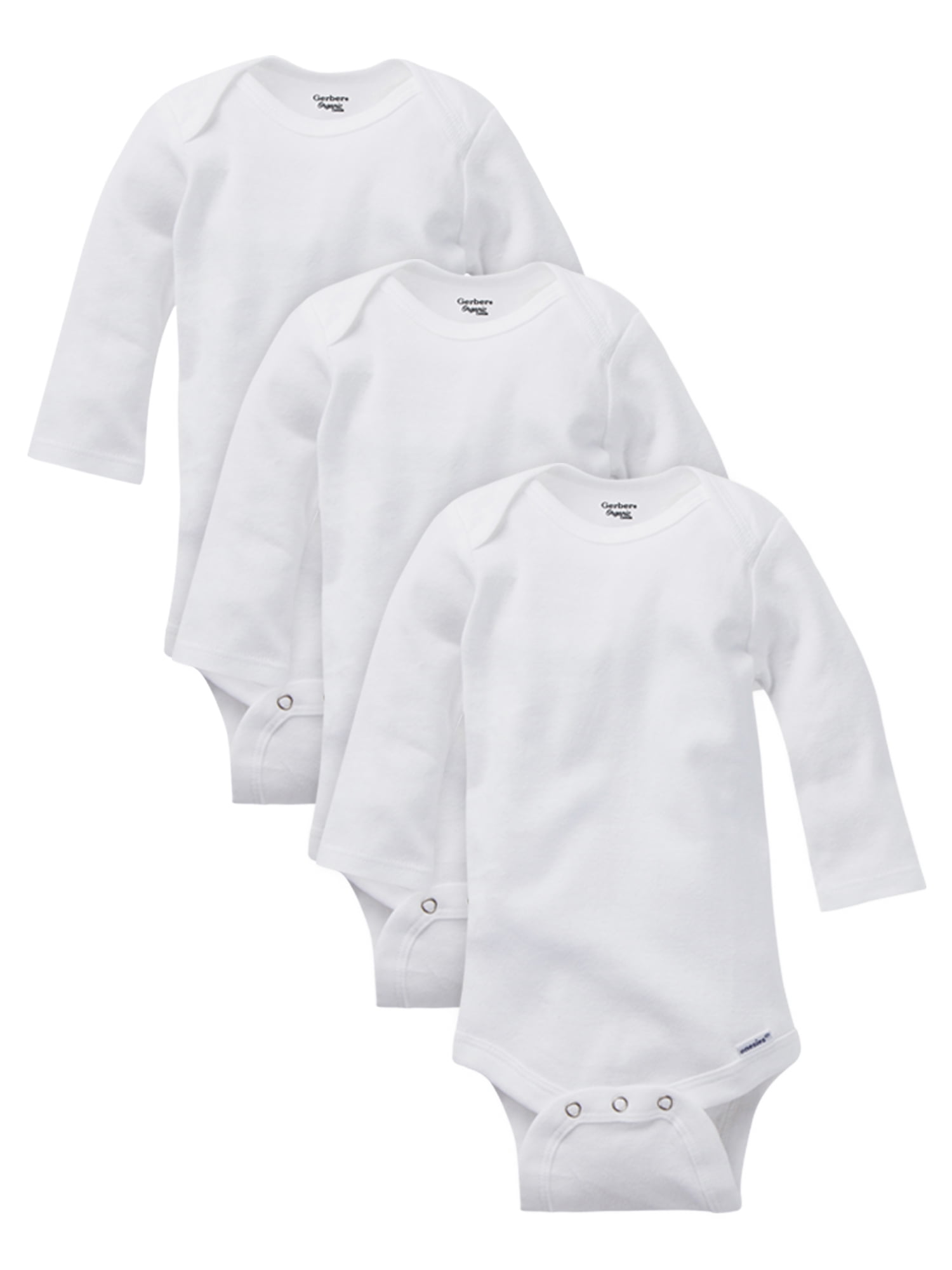 Gerber Baby Boy, Baby Girl, & Unisex Long Sleeve White Onesies Bodysuits, 3 Pack (Preemie-24M)