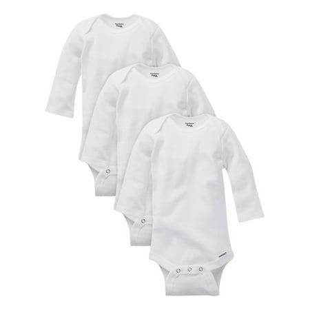 

Gerber Baby Boy Baby Girl & Unisex Long Sleeve White Onesies Bodysuits 3 Pack (Preemie-24M)