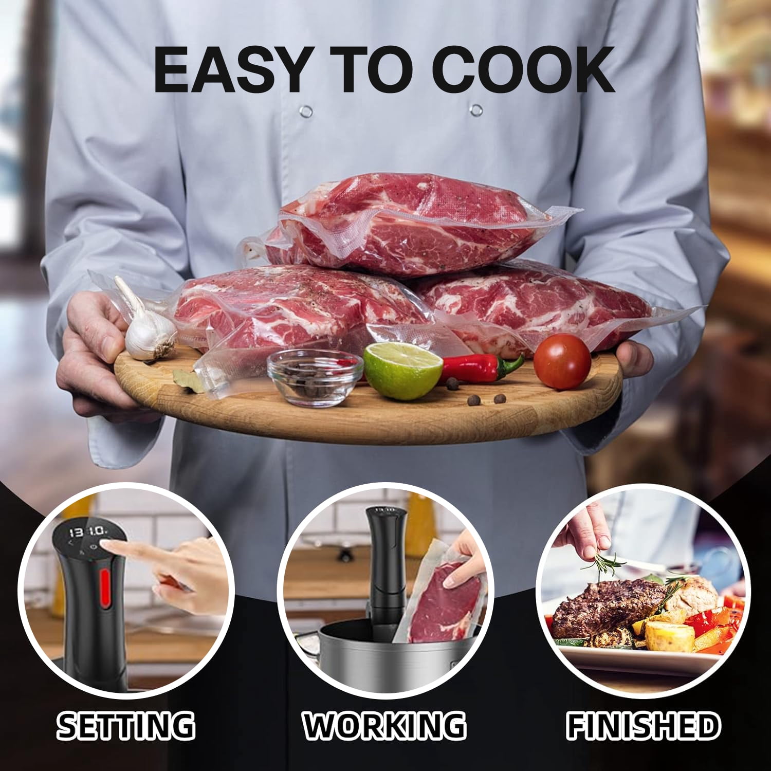 Behome Sous Vide Cooker Machine, 1100W Precision Cooker,Waterproof Immersion Circulator ,Sous Vide Machines with Digital Touch Screen for Home Kitchen