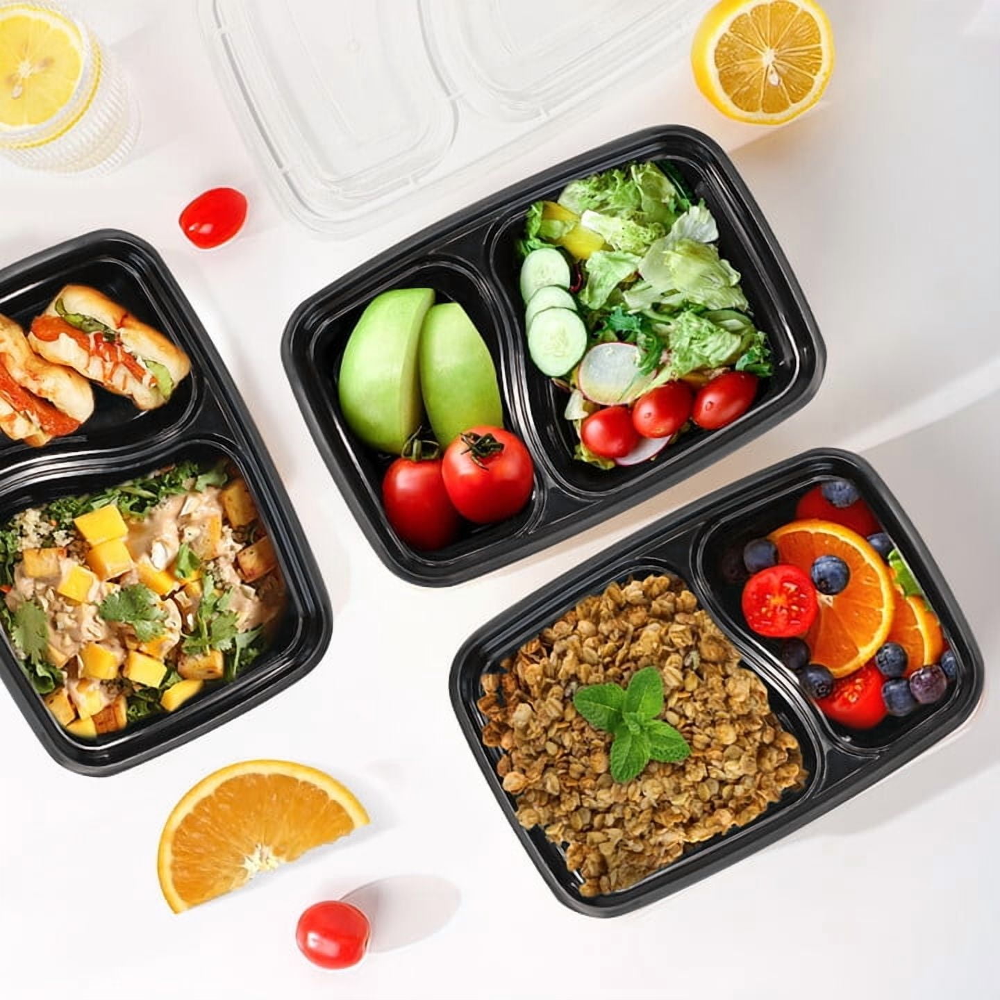 Package Bento Box Meal Prep Containers with Lid 2 Compartment, 35 Oz, 20-Pack