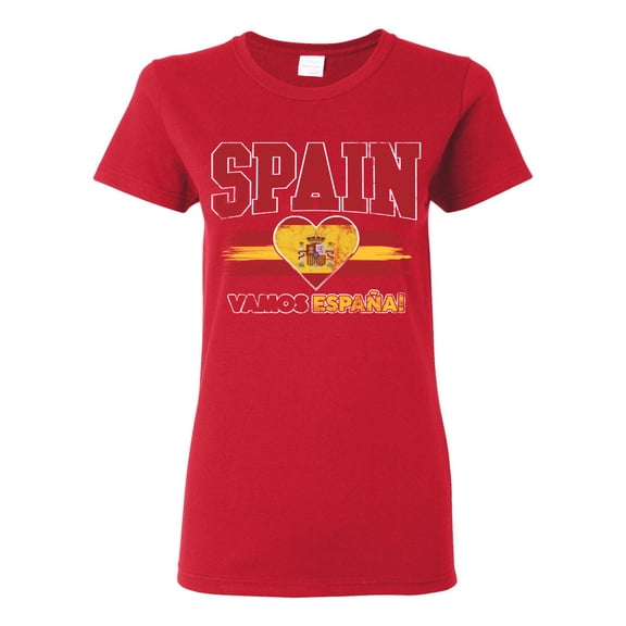 Wild Bobby Spain Flag Heart Vamos Espana Graphic | Women's Novelty T-Shirt | Soccer Football Fan Game Day Gift for Her Women Graphic Tee
